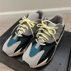 adidas Gray and Teal Sneakers with Yellow Laces